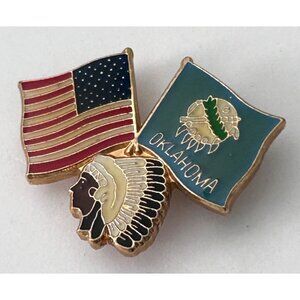 Vintage USA Patriotic Oklahoma Flag Lapel Pin Native American Chief